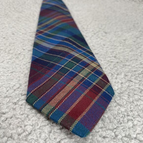 Pendleton Silk Neck Tie Mens Bue Red Madras Plaid Classiccore Preppy Corpcore - Picture 7 of 8